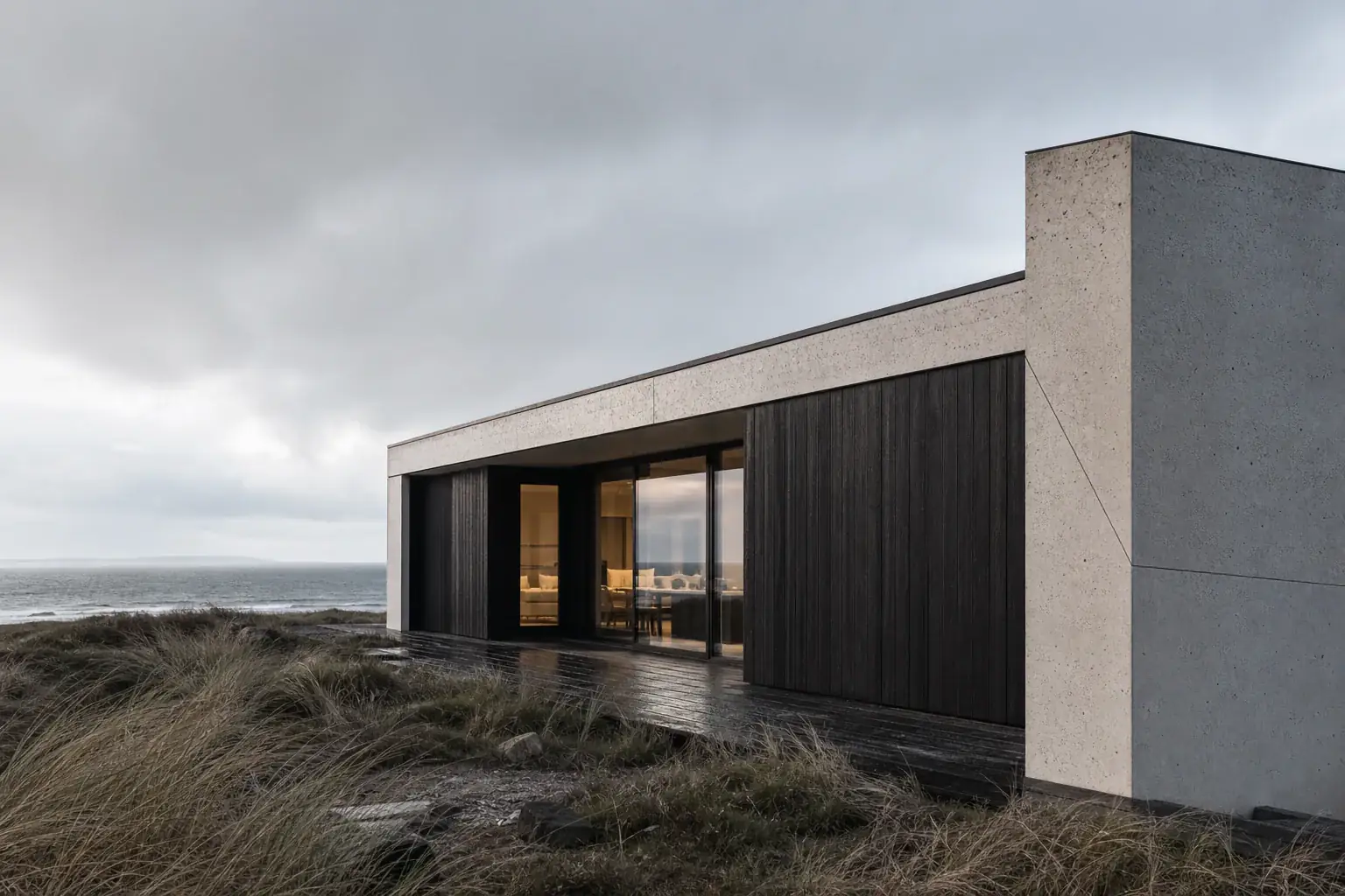 Atelier Nord, skulpturales Haus in einer felsigen Küstenlandschaft