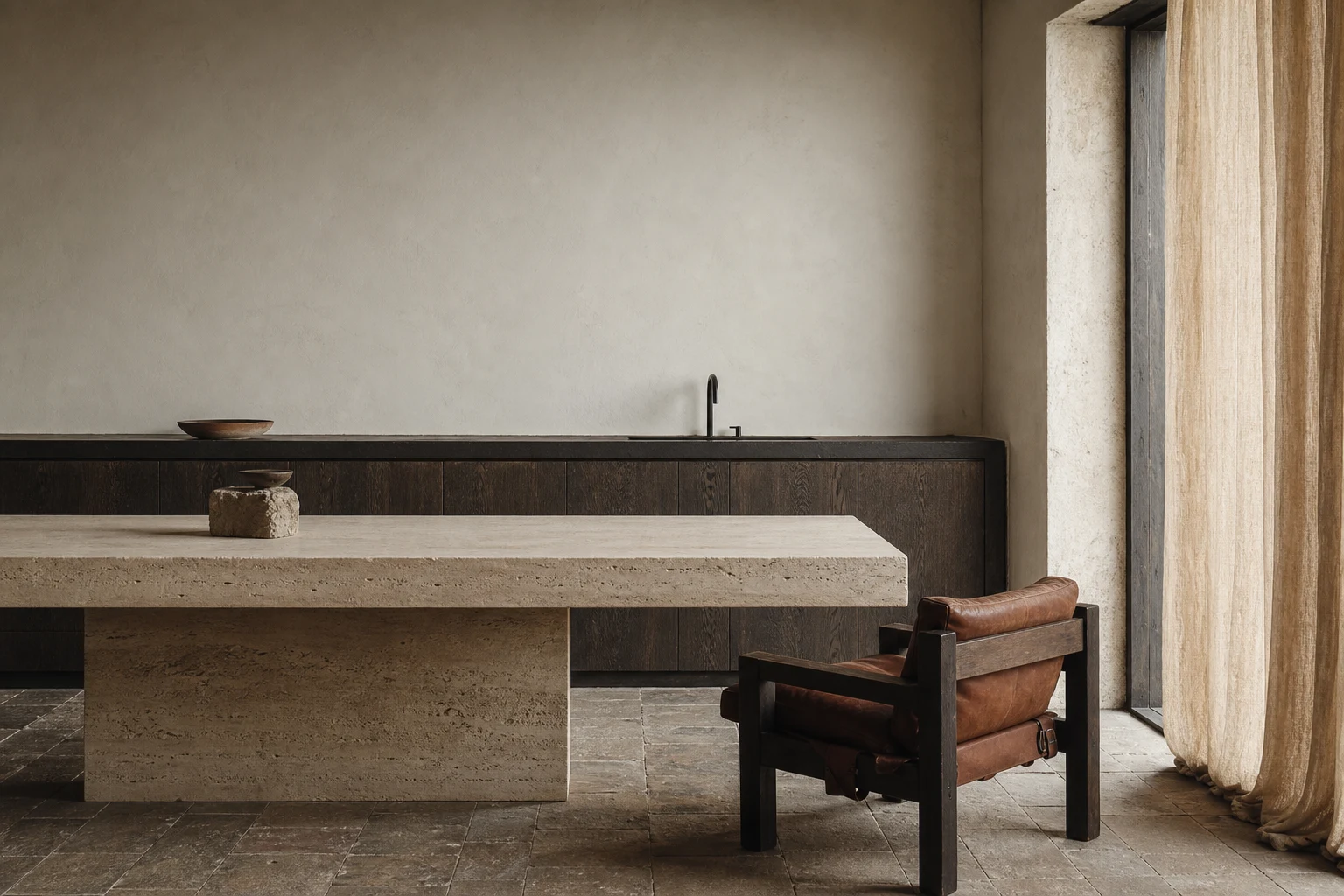 Maison Bruch, ruhiger Innenraum aus Naturmaterialien